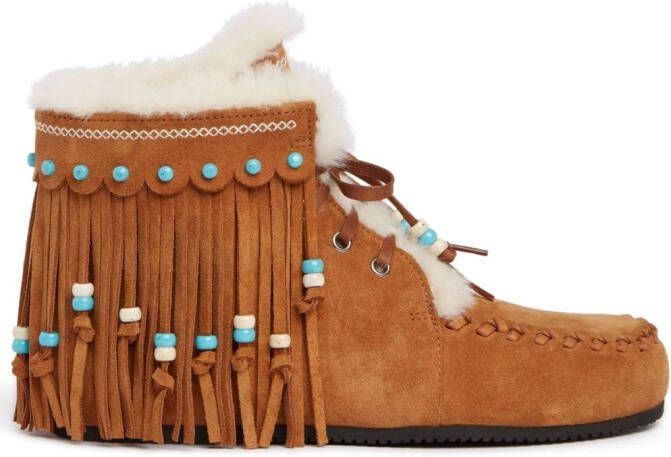 Alanui The Journey fringed suede boots Brown