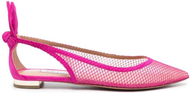 Aquazzura mesh-panelling suede ballerina shoes Pink