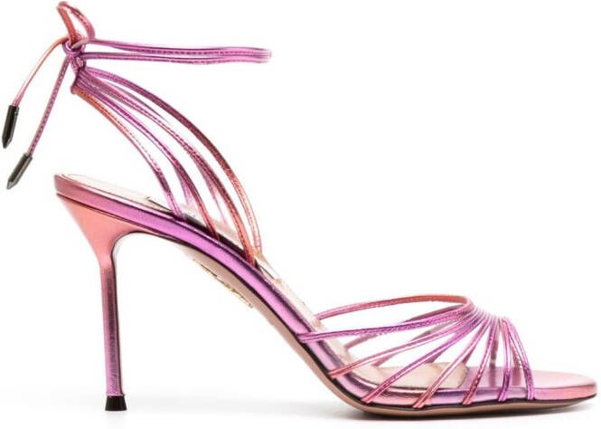 Aquazzura Straight To Heaven 90mm laminated-finish sandals Pink
