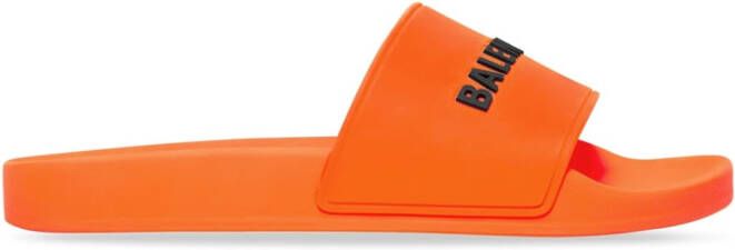 Balenciaga logo-print rubber sliders Orange