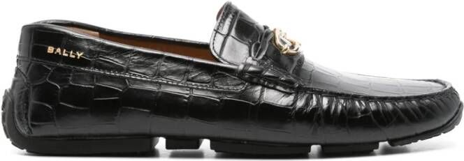 Bally embossed crocodile-effect loafers Black