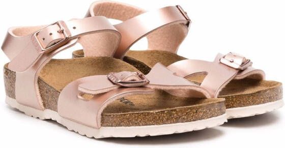 Birkenstock Kids metallic leather-strap buckled sandals Pink