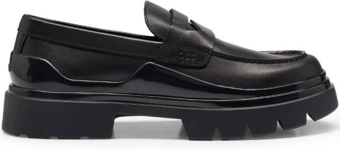BOSS penny-slot leather loafers Black