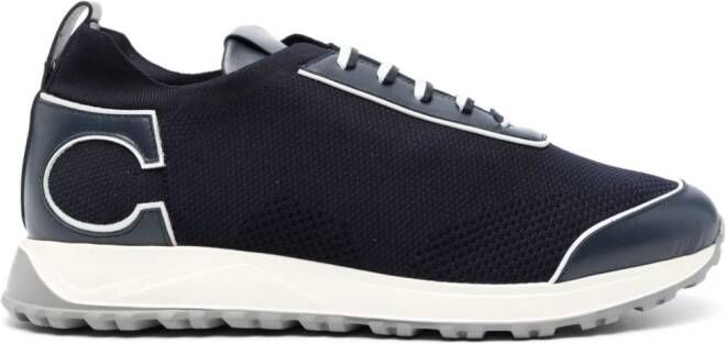 Canali logo-patch knitted sneakers Blue