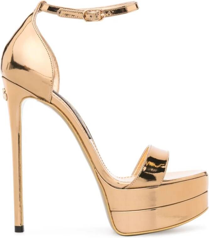Dolce & Gabbana 145mm metallic-finish leather sandals Gold