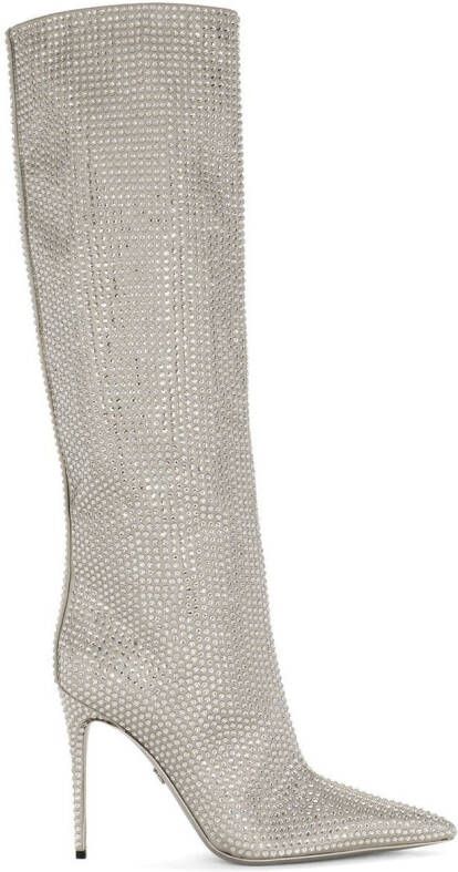 Dolce & Gabbana KIM DOLCE&GABBANA rhinestone-embellished satin boots Silver