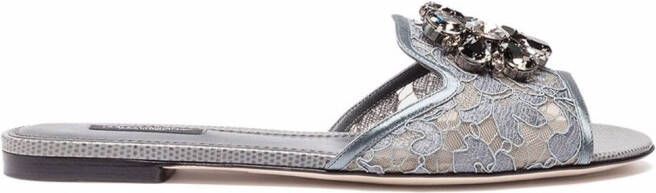 Dolce & Gabbana crystal-embellished lace sandals Grey