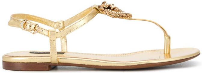 Dolce & Gabbana Devotion leather thong sandals Gold