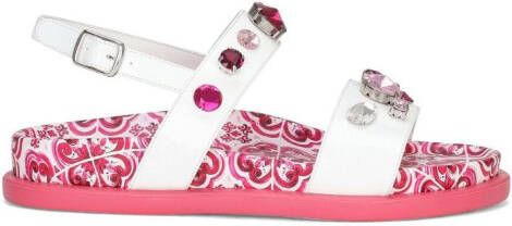 Dolce & Gabbana Kids Majolica-print crystal-embellished sandals White