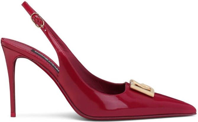 Dolce & Gabbana logo-plaque heeled slingback pumps Pink