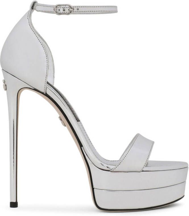 Dolce & Gabbana 145mm mirror-effect platform sandals Grey