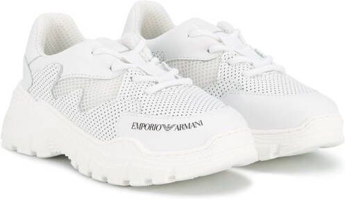 Emporio Ar i Kids logo printed lace up sneakers White