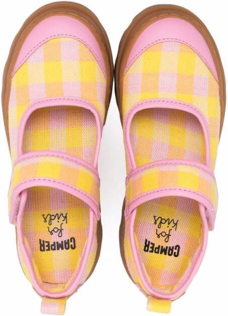 Camper Kids gingham-print ballerina shoes Yellow
