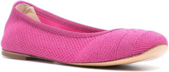 Casadei lurex-detail knitted ballerina shoes Pink