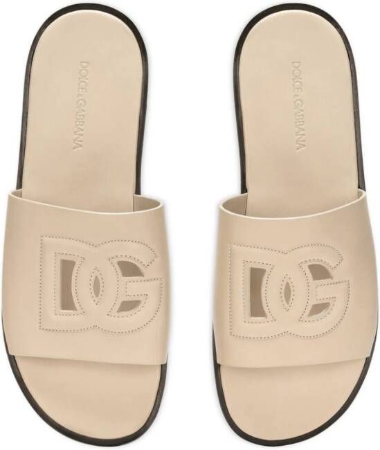 Dolce & Gabbana DG-logo leather slides Neutrals