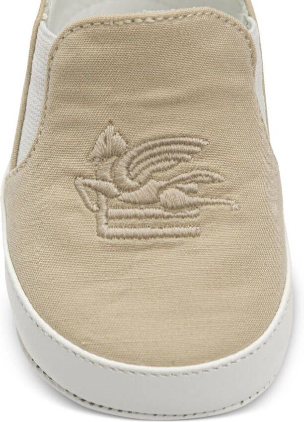 ETRO KIDS Pegaso-embroidered canvas pre-walkers Neutrals
