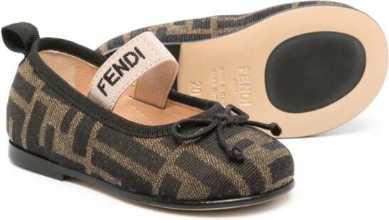 Fendi Kids bow-detail FF-jacquard ballerina shoes Black