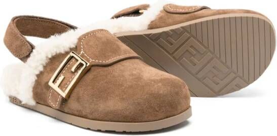 Fendi Kids FF motif leather sandals Brown
