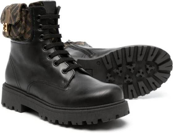 Fendi Kids FF-print leather boots Black