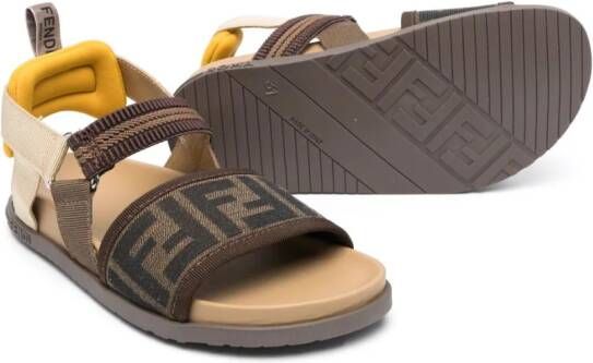 Fendi Kids logo-print slingback sandals Brown