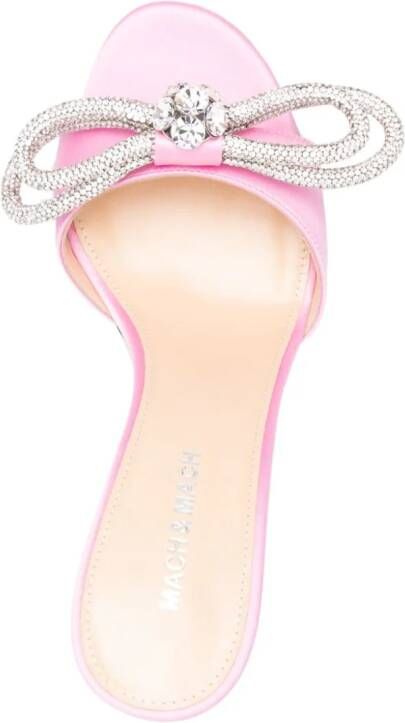 MACH & MACH crystal-embellished bow 95mm satin mules Pink