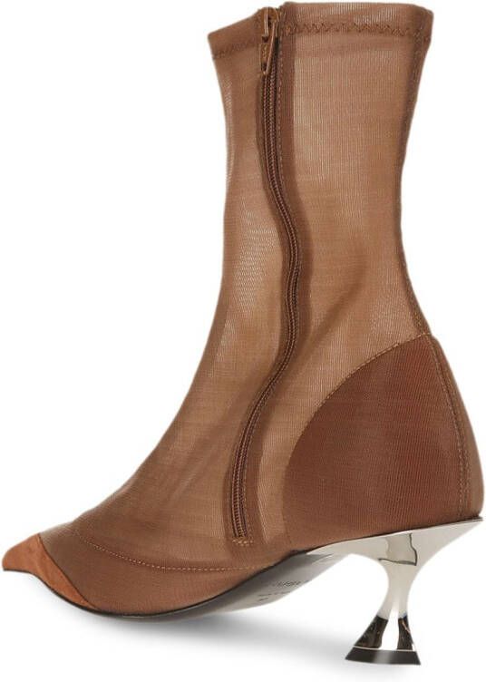 Mugler Fang 55mm pointed-toe mesh boots Brown