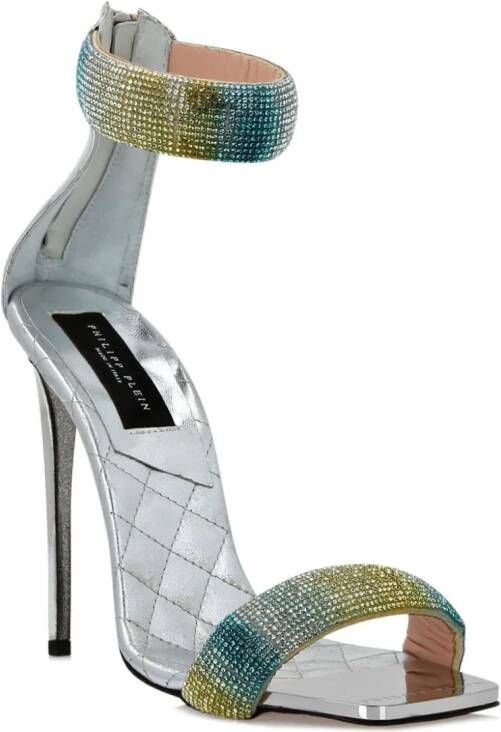 Philipp Plein crystal-embellished metallic-leather sandals Silver