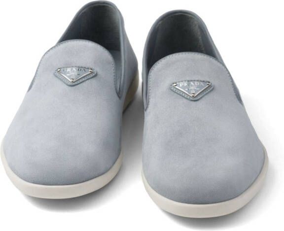 Prada triangle-logo suede loafers Blue