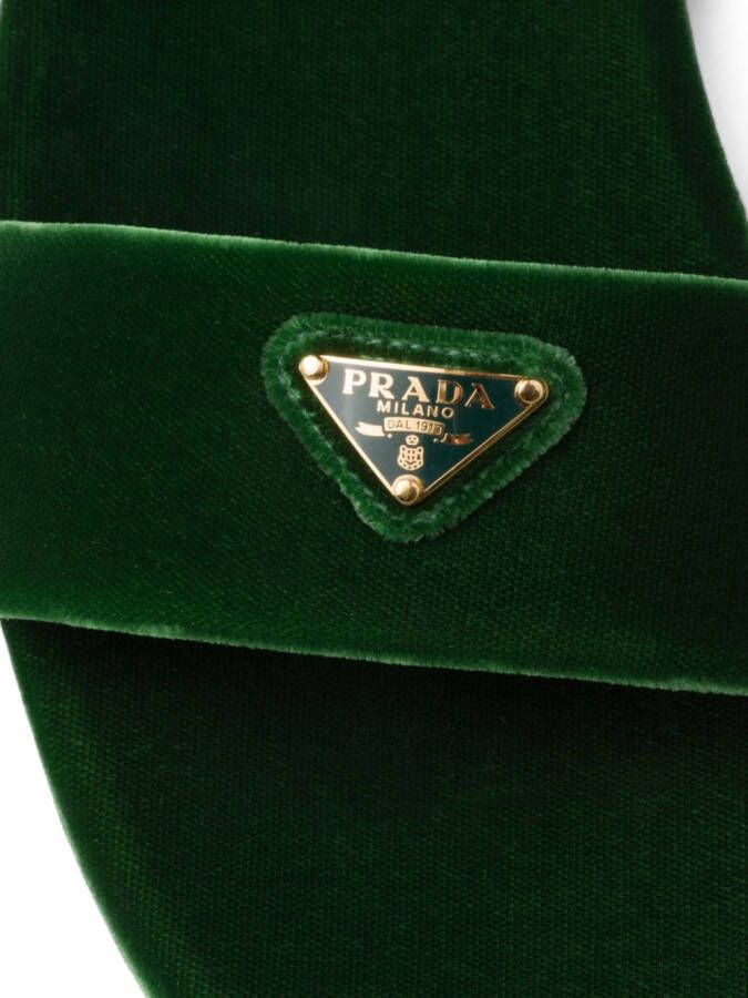Prada triangle-logo velvet slides Green