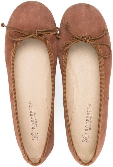 Prosperine Kids bow-detail suede ballerina shoes Brown