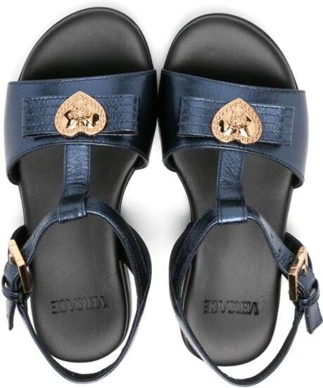 Versace Kids Medusa-plaque laminated sandals Blue
