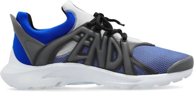 FENDI Tag lace-up panelled sneakers Blue