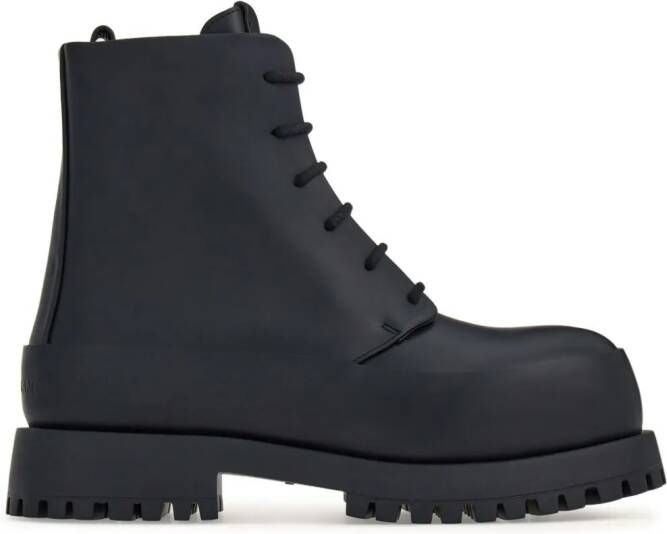 Ferragamo lace-up leather combat boots Black