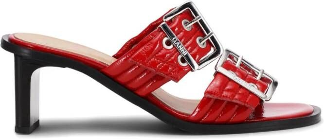 GANNI belted buckled mules Red