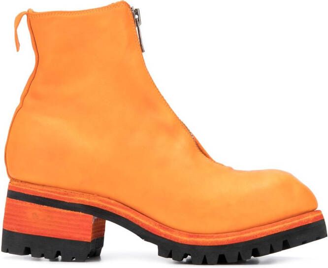 Guidi front-zipped ankle boots Orange