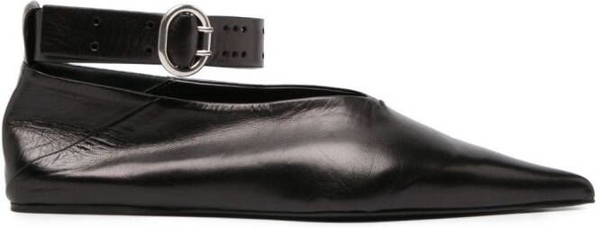 Jil Sander pointed-toe leather ballerina shoes Black