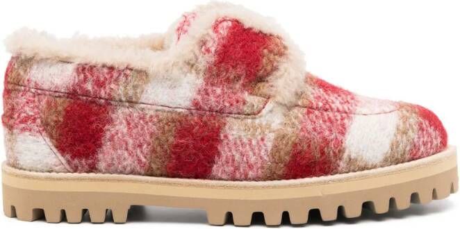 Le Silla Yacht check-pattern felted loafers Red
