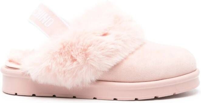 Love Moschino logo-print suede slippers Pink
