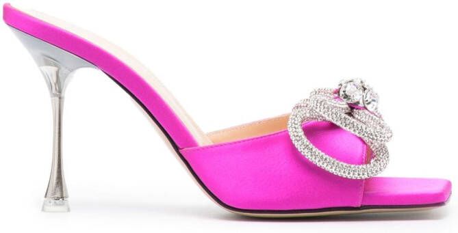 MACH & MACH Double Bow 100mm satin mules Pink