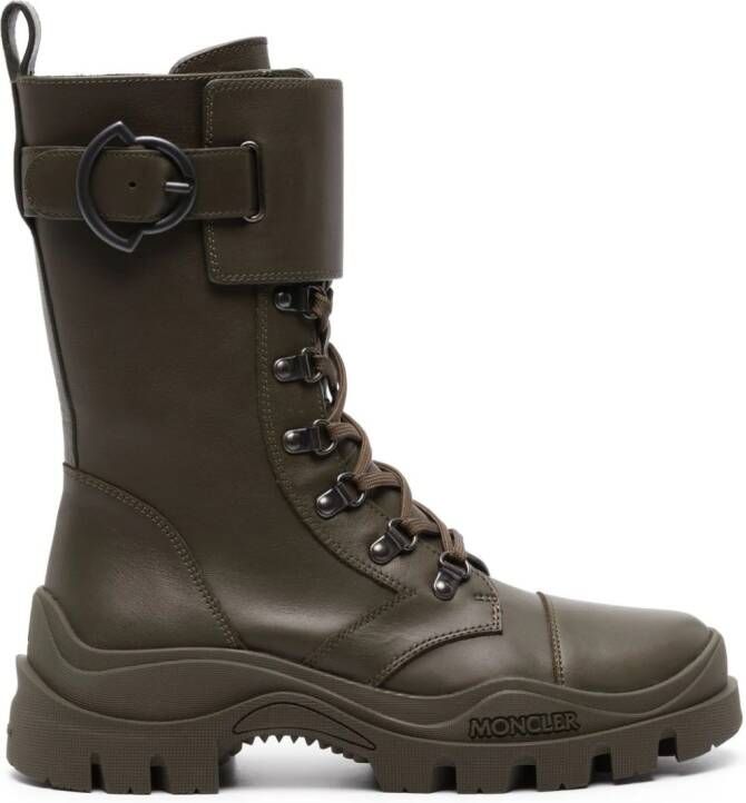 Moncler Larue lace-up leather boots Green