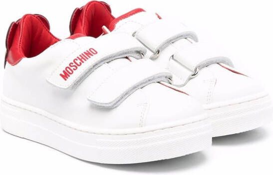 Moschino Kids logo-print touch-strap leather sneakers White