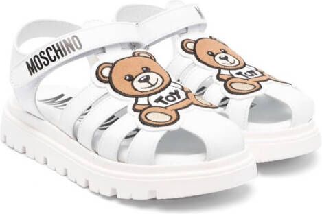 Moschino Kids Teddy bear leather caged sandals White