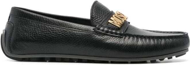 Moschino logo-lettering leather loafers Black