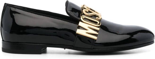 Moschino logo-plaque patent loafers Black