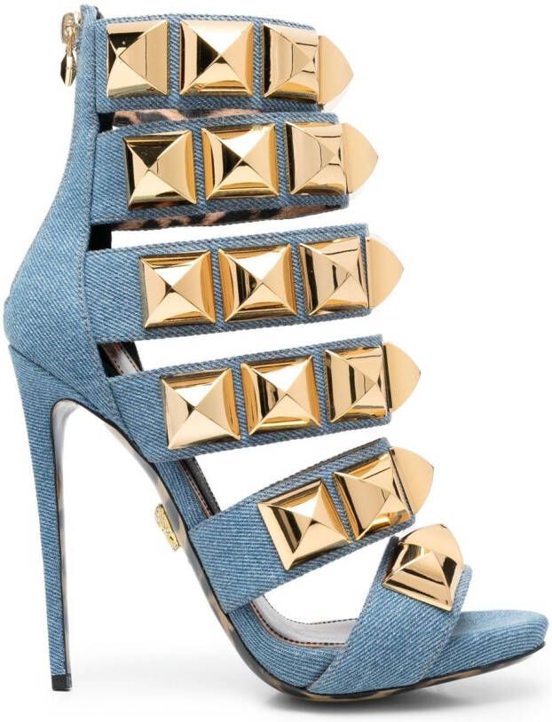 Philipp Plein studded denim 120mm sandals Blue