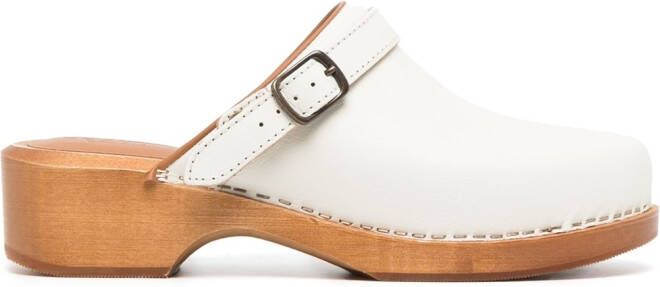 RE DONE wooden-platform leather clogs White