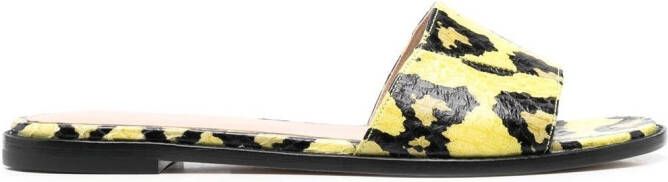 Scarosso graphic-print leather sliders Yellow