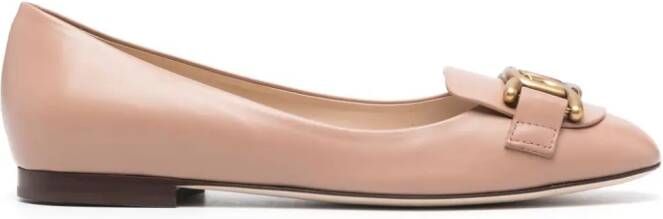 Tod's chain-embellished leather ballerina shoes Pink