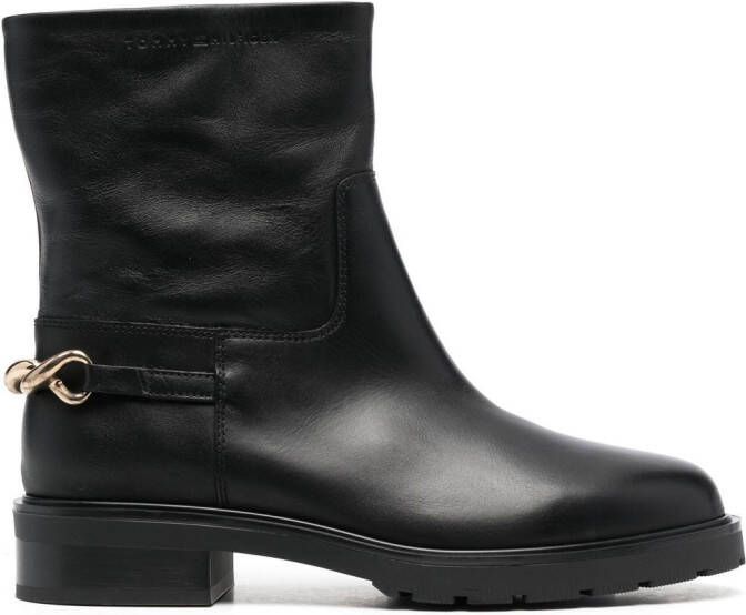 Tommy Hilfiger chain detail leather ankle boots Black