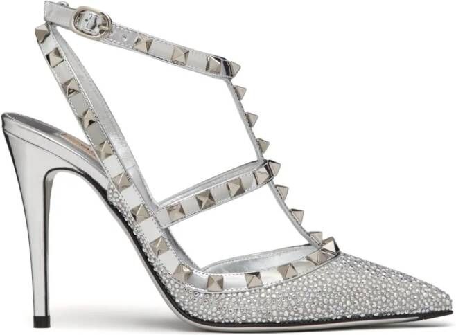 Valentino Garavani Rockstud 100mm crystal-embellished pumps Silver